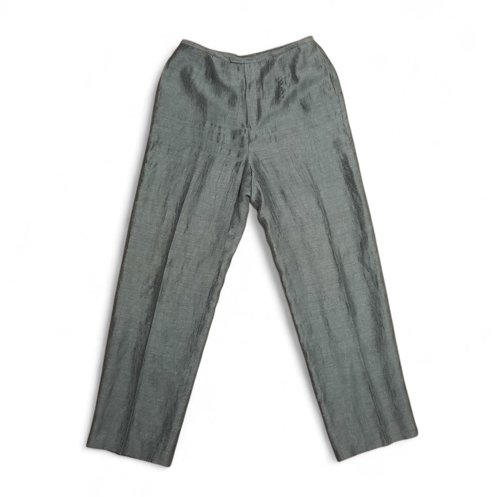 DANA BUCHMAN 31"x33" Linen Wide Leg Lined High Waist Trouser Dress Pant Green 12